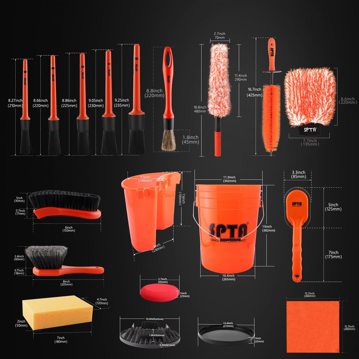SPTA 33Pcs Car Wash 20L Bucket - đánh giá và giá Interior Detailing Kit